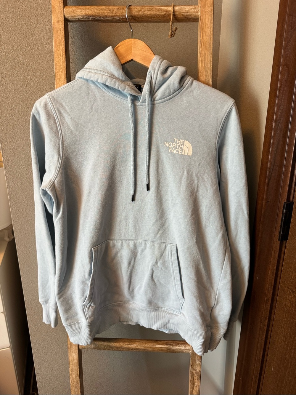 The North Face Light Blue Pullover Hoodie with Logo
